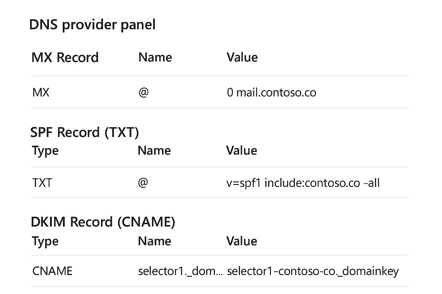 DNS-provider-panel-showing-MX-SPF-DKIM-records