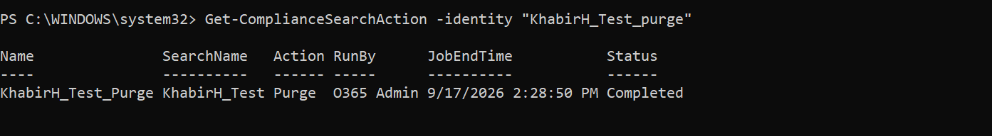 Purge Status Showing Completed