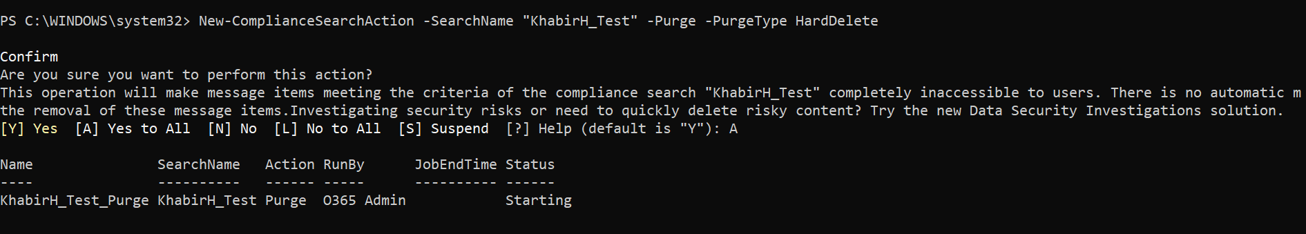 Purge Action Has Been started